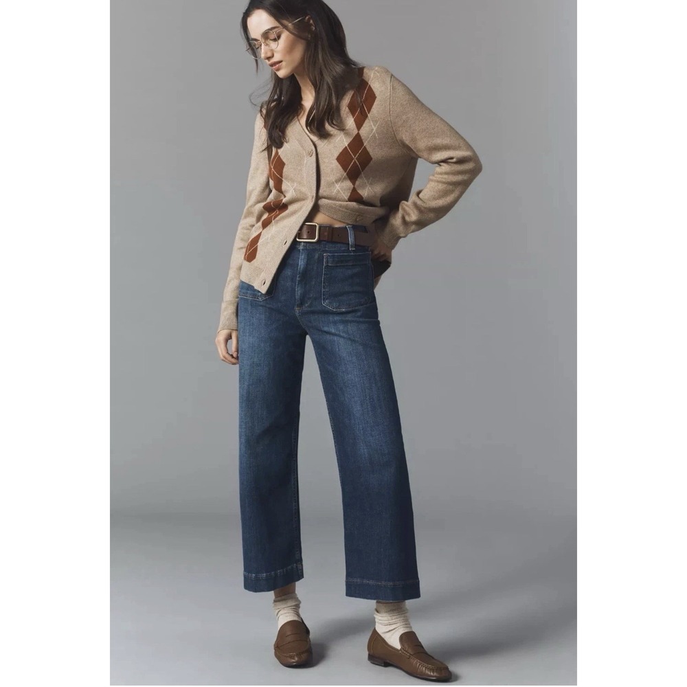 Maeve The Colette Pants Women 31 Blue Excellent Wide Leg Crop Patch Pocket Denim